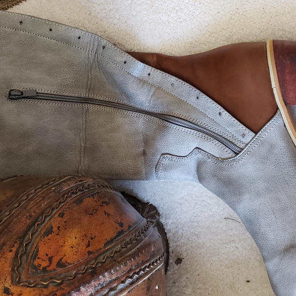 Yaoye Women's Sz 43 - Grey/Brown leather calf boots NIP - #41-T💛 - Picture 6 of 11